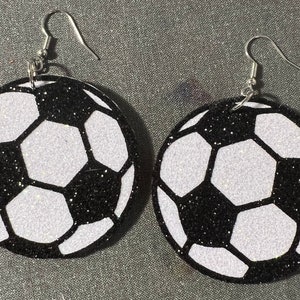 Soccer Glitter Earrings Glitter Soccer Ball Jewelry Lightweight Wood Dangles -Soccer Mom Gift -Game Day Accessory Athlete gift coach gift