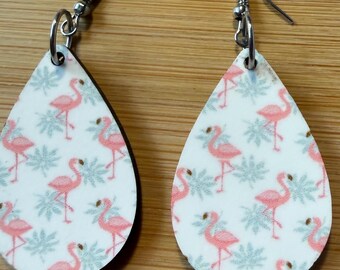 Christmas Flamingo Teardrop Earrings • Tropical Holiday Jewelry