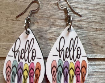 Pendientes Hello Summer en forma de lágrima: colgantes con forma de tabla de surf en tonos pastel