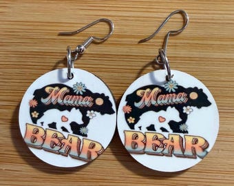 Pendientes Mamá Osa – Pendientes colgantes de madera con diseño floral, regalo para el Día de la Madre