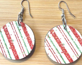 Christmas Stripe Earrings • Festive Holiday Jewelry