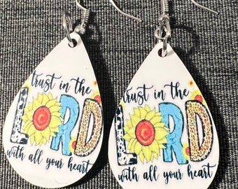 Trust in the Lord Earrings Christian Sunflower Jewelry Proverbs 3 5 Faith