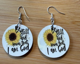 Be Still and Know Psalm 46:10 Earrings- Round Lightweight Dangle, Hypoallergenic