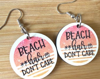 Beach Hair Don't Care Earrings, Lightweight Dangle with Sunset Design
