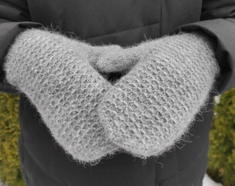 Grey Handknitted alpaca mittens for women