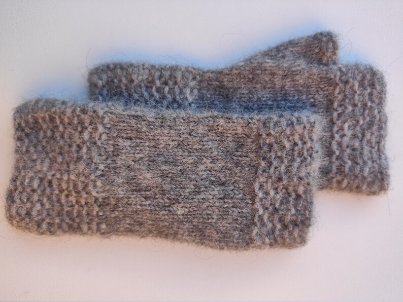 Hand Knitted Fingerless Gloves for Women Grey image 4