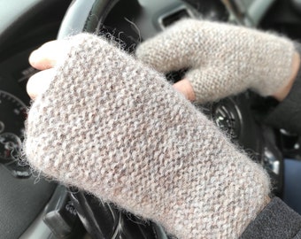 Unisex alpaca mittens beige