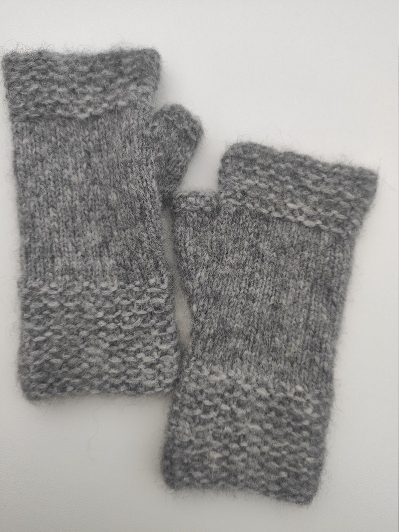 Hand Knitted Fingerless Gloves for Women Grey image 6
