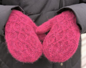 Cable Knit Warm Mittens for Women Red