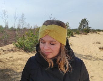 Soft knitted alpaca headband lemon yellow