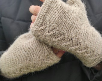 Pure Alpaca Fingerless Gloves, Patterned Warmers for Women, Soft Wool Gloves Gift