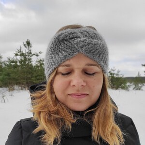 Wide Warm Women's Wool Headband Grey
