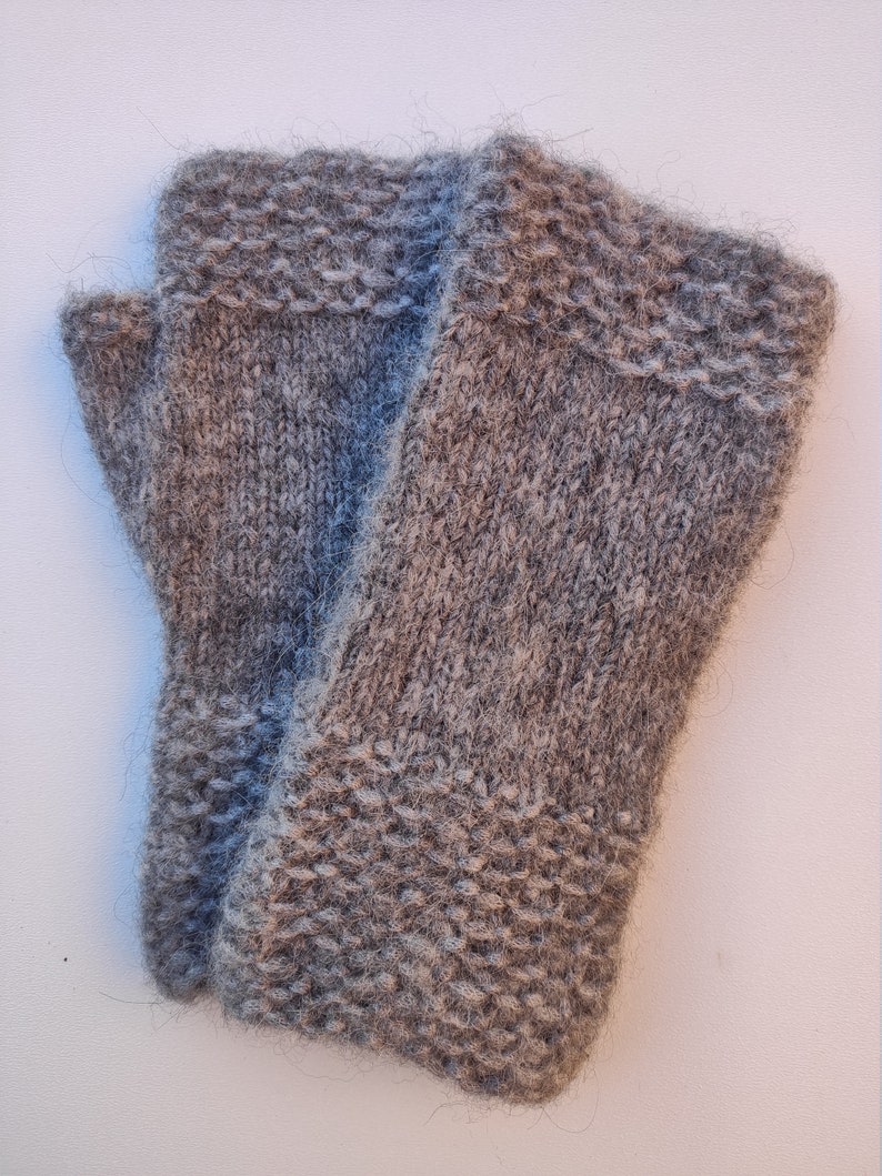 Hand Knitted Fingerless Gloves for Women Grey image 5