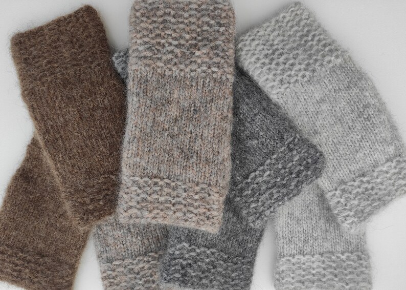 Hand Knitted Fingerless Gloves for Women Grey image 7