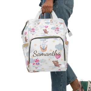 Cute Animal Diaper Backpack / Personalized Diaper Bag With Name / Pastel / Unisex Diaper Bag / Baby Bag / New Mom Bag / Expecting Mom Gift
