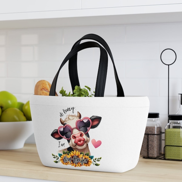 Oh Honey I Am That Heifer Lunch Bag With Strap, Cow Lunch Bag, Cute Cow Lunch Bag Woman, Farm Animals,Reusable Washable Lunch Bag, Cow Lover