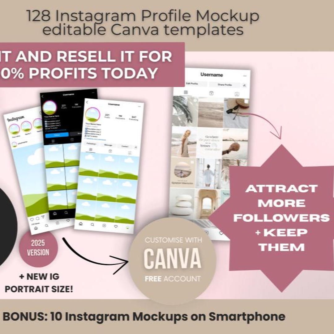 Social Media Instagram Mockup Kit Editable Canva Templates With PLR ...