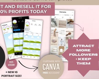 Social Media Instagram Mockup Kit Editable Canva Templates with PLR, Canva Instagram Templates for Reel & Posts, Social Media Feed Planner