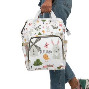 Sac à couches Boho Farm Animals personnalisé / sac à couches personnalisé / moulin à vent / tracteur / nouveau sac cadeau maman / sac à couches unisexe
