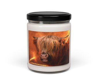 Highland Cow Non-Toxic Scented Soy Candle in Glass Jar with Lid, 50-60 hour Burning Time Soy Candle, Candle Made With Natural Ingredients