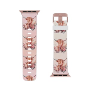 Womens Watch Band for Apple Watch Floral Highland Cow Watch Strap, Apple Watch Strap Series 1, 2, 3, 4, 5, 6, 7, 8, 9 SE and Ultra, Western