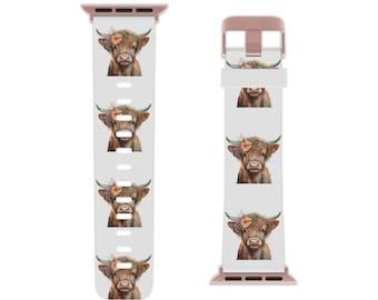 Floral Highland Cow Apple Watch Band: Boho Style