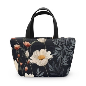 Cottagecore Wildblumen Lunch Bag, Lunch Bag für Frauen, Tasche für Büro, Große wiederverwendbare Lunch Bag, Stilvolle Tragetasche mit Blumen, Geschenk für Sie