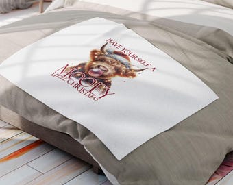 Manta de vellón con diseño de vaca de las Tierras Altas para Navidad, manta navideña, decoración del hogar de invierno, regalo acogedor de Navidad, manta navideña con diseño de vaca escocesa, regalo para amantes de las vacas