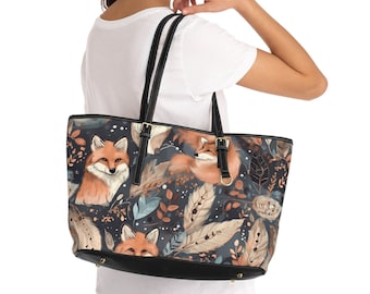 Stylish Mystical Fox Leather Shoulder Bag Fox Leather Handbag Shoulder Tote Bag Woodland Animals Zipper Shoulder Bag Nature Lover Gift