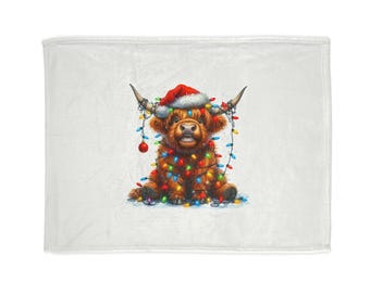 Manta navideña de vaca escocesa suave y gruesa de forro polar, decoración navideña para el hogar, manta acogedora para la sala de estar