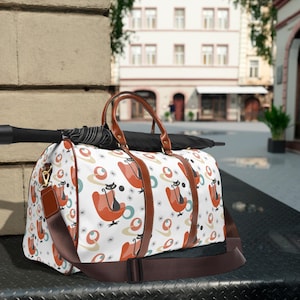 Atomic Cat Design Waterproof Travel Bag,Mid Century Modern Duffle Bag, Brown Orange Retro Weekend Bag, Vintage Cat Luggage,Retro Geometric