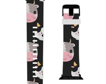 Cute Cow Faces Watch Band for Apple Watch, Cow Print, Western, Compatible with Apple Watch Series 1, 2, 3, 4, 5, 6, 7, 8, 9 SE and Ultra