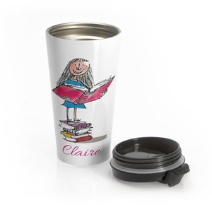 Dulce Matilda taza de viaje de acero inoxidable, regalo de chica ratón de biblioteca Matilda Roald Dahl, taza de café personalizada, taza inspiradora, regalos de Matilda