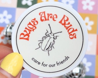 Sticker scarabée rétro Bugs Are Buds - Sticker amateur d'insectes, autocollant imperméable et résistant aux rayures pour bouteilles d'eau, voitures, ordinateurs portables