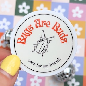 Bugs Are Buds Retro Beetle Sticker - Insect Lover Vinyl Decal, Waterproof & Scratch-Resistant Sticker for Water Bottles, Cars, Laptops