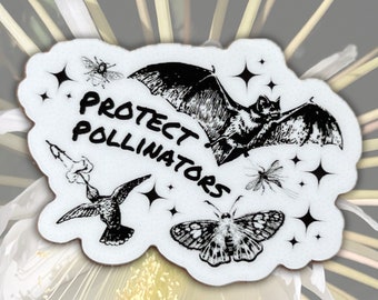 Protect Pollinators Environmental Preservation Original Art Durable Waterproof Sticker, Plant And Animal Sticker Critters Sticker