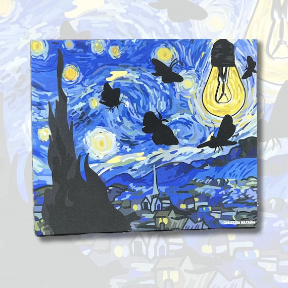 Starry Starry Night Moth Butterfly Classic Art Print Nature Poster Famous Classic Art Van Gogh Starry Starry Bug Art Print Poster