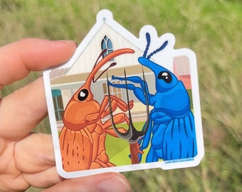 American Gothic Weevil Sticker, American Gothic Cute Beetle Original Art Durable Waterproof Sticker, Plant Animal Sticker Weevil Decal