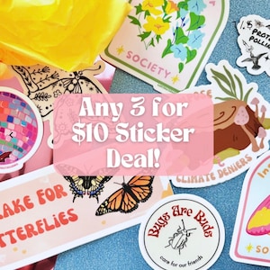 Any Three Environmental Sticker Pack, Nature Plant Animal Sticker Decals, Water Bottle, Car, Laptop Sticker Decals Nature Lover Gifts