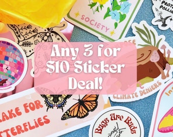 Any Three Environmental Sticker Pack, Nature Plant Animal Sticker Decals, Water Bottle, Car, Laptop Sticker Decals Nature Lover Gifts