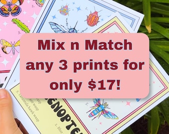 Bundle of 3 Art Prints - Nature, Insect & Plant Themes - Mix and Match for 17 dollars - Original Art Prints