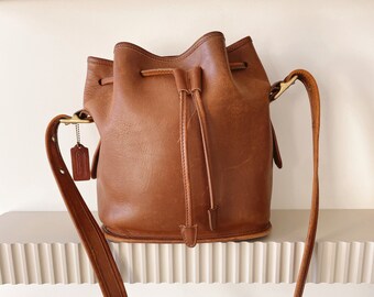 1990s Coach Brown Leather Drawstring Bucket Bag