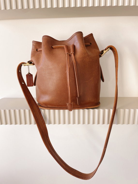 1990s Coach Brown Leather Drawstring Bucket Bag