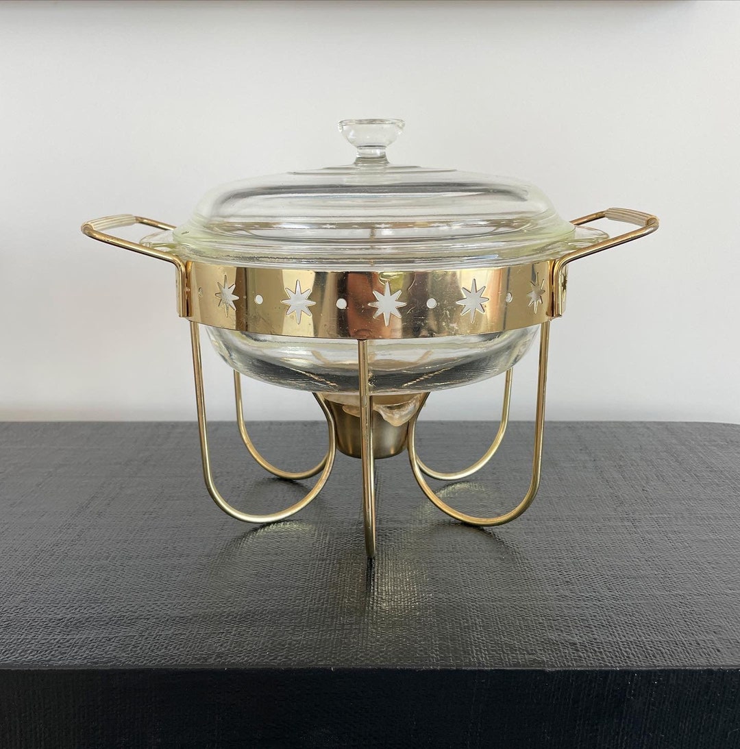 Vintage Fire King Atomic Divided Casserole Dish With Stand Etsy