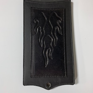 Dash Panel - Black - Brown - Black Flames Straight - Leather - Motorcycle Accessory