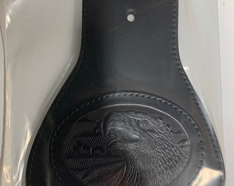 Mud Flap - Narrow Oval Eagle - Black - Leather - Motorcycle Accessory
