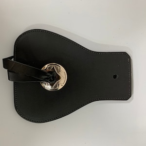 Mud Flap with Four Point Fray No Large Hole - Black - Leather - Chrome 4 Point Medallion with Fray - Motorcycle Accessory