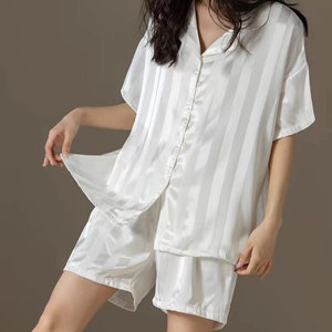 Summer Women’s Pajama Set,Casual Lounge Wear Two Piece Set,Comfortable Homewear ,White Pajama,Gift For Her,4 Colors Available