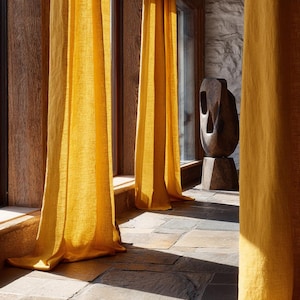 100% Linen Custom Curtains,  Medium Weight Linen Curtains, Yellow Color Collection-8 Colors Available，6 Types Of Curtain Heads Available