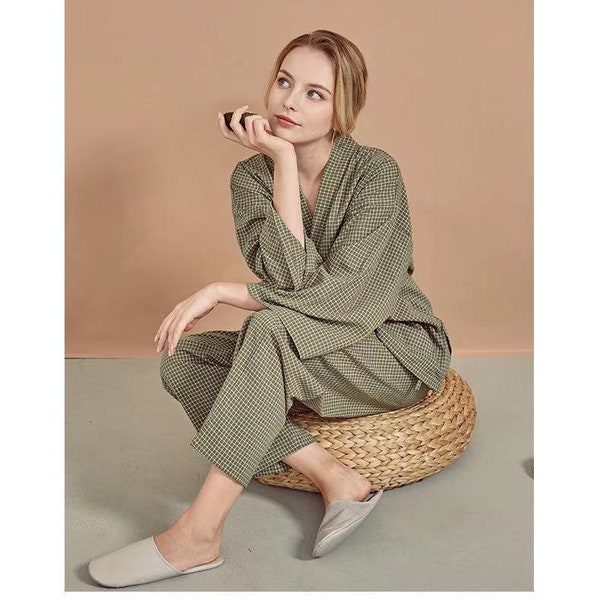 Women’s Cotton  Pajama Set,Gift for HER,Men’s Pajama,Soft Cotton Sleepwear ,Long Sleeve Casual Lounge Wear Set,Three Colors